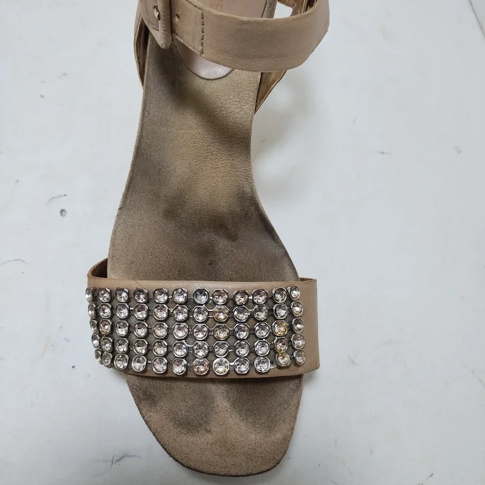 Nine West Womens Rhinestone Platform Cork Wedge Sandals Ankle‎ Strap Buckle 8 M